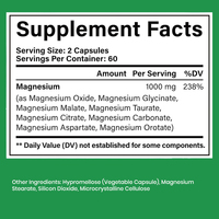 Citrate de magnésium sans gluten en capsules, certifié Halal, pour une digestion douce, la relaxation et le soutien immunitaire (Marque Blanche)