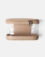 Sac de voyage cosmétique pour femmes en cuir PU PVC nude avec logo personnalisé de luxe, étiquette privée, fermeture éclair