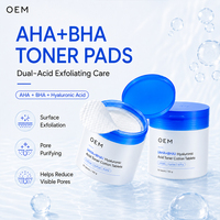 Almohadillas de Tónico AHA BHA al por Mayor con Ácido Hialurónico y Niacinamida para Iluminar, Hidratar y Exfoliar Suavemente el Rostro, 60 Unidades