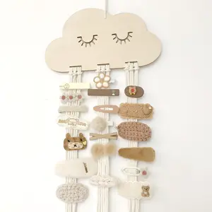 Bricolage de rangement de cintres pour bébés et enfants décoration de chambre organisateur de bijoux en bois pour pinces à cheveux arcs nuage bébé cils corde de coton