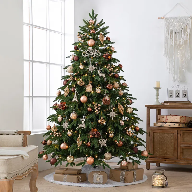 sale artificial 150-210cm green christmas tree with champagne coffee ornaments decoration and led light