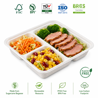 Boîtes à clapet biodégradables et compostables jetables en 90 jours, emballage à emporter, 3 compartiments, boîte à repas, boîte tiffin