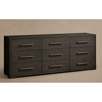 Commode à 9 tiroirs en bois massif, style moderne minimaliste, en chêne, avec poignées fines en laiton, grand espace de rangement pour chambre et salon
