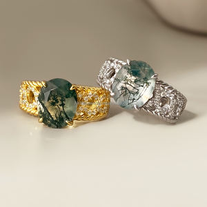 Anillo de Joyería de Lujo, Anillo Apilable Simple de Ágata Verde Natural, Chapado en Oro de 18k, Anillo de Ágata Verde para Mujer, Regalo de Aniversario - Product Image 2