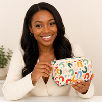 Sac cosmétique matelassé personnalisé avec logo, 23x11x11CM, trousse de maquillage, sac de toilette de voyage à imprimé floral tendance
