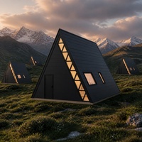 Cabane préfabriquée de luxe avec terrasse sur l'océan, hébergement commercial, fabrication en usine, réseau pour les développeurs, maison en A-frame S780