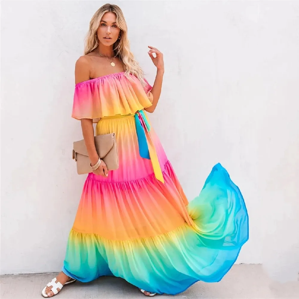 2022 spring summer women new pleated elegant chiffon flower floral long sleeve maxi dresses with silk scarf