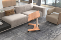 Table d'ordinateur portable réglable en hauteur pneumatique renforcée OMNI, avec construction en bois et alliage d'aluminium, pour usage commercial et bureautique
