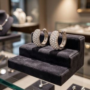 Boucles d'oreilles en or blanc avec diamants ronds, bijoux de créateur de luxe pour femmes, cadeau de mariage - Product Image 3