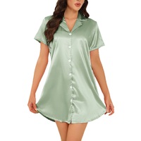 Chemise de nuit en satin boutonnée pour femme Lijia, manches courtes, col à revers, robe de nuit grande taille, style A-line, vêtement de détente, chemise de pyjama soyeuse