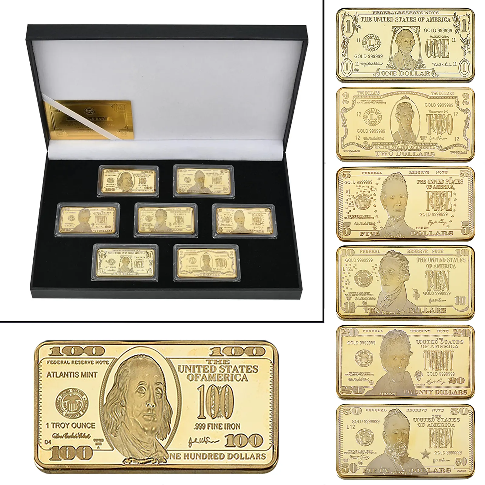מותאם אישית בארה"ב דולר 24k זהב בר זהב מצופה מטילי ברים כסף הנצחה מטבע אוסף מתנות