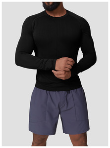 T-shirt de sport pour homme à séchage rapide, sans couture, jacquard, haut d'entraînement fitness, coupe slim, décontracté, manches longues, couleur unie, extensible - Product Image 6