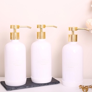 Ensemble de pots de crème corporelle cosmétique de luxe en or blanc 2oz 4oz 6oz 8oz et flacon pompe pour shampoing avec bouchon supérieur à disque doré - Product Image 3