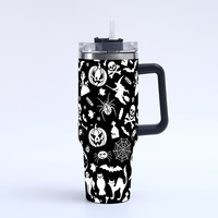 Vente en gros de gobelets à glace de grande taille de 40 oz avec design personnalisé pour Halloween et Noël, impression 3D créative, poignée, gobelets de voyage