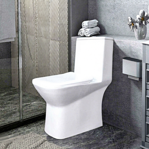 WC monobloc moderne allongé en céramique blanche, à double chasse, à poser au sol, avec siphon en S, pour salle de bain d'hôtel - Product Image 1