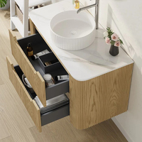 Meuble-lavabo scandinave cannelé avec vasque à poser, armoire murale flottante, solution de rangement moderne pour salle de bain