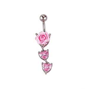 Anneau <span class=keywords><strong>de</strong></span> nombril personnalisé <span class=keywords><strong>en</strong></span> acier inoxydable 316L rose avec double zircon pendante, bijou <span class=keywords><strong>de</strong></span> piercing corporel - Product Image 6