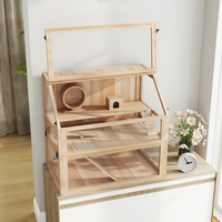 Cage à hamster moderne en bois écologique avec toit ouvrant, rampe et enclos de observation pour petits rongeurs