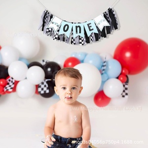 Ragazzo compleanno di un anno di 2 anni nero bianco Plaid cartone animato fatto a mano panno Eco Friendly festa di compleanno Banner - Product Image 4
