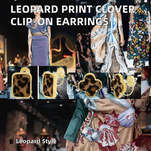 Pendientes de Clip Vintage, Simples y Elegantes, Chapados <span class=keywords><strong>en</strong></span> Oro de Alta Calidad, con Estampado de Leopardo, Trébol de Cuatro Hojas Cuadrado, Sin Agujeros - Product Image 2