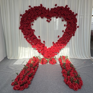 Arche de fleurs en forme de cœur rouge Y-HFA135, très demandée, arche de fleurs artificielles en forme de cœur rose, arche de fleurs en soie pour décoration de mariage - Product Image 1