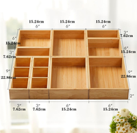 Plateaux de rangement en bambou en gros, taille personnalisée, boîte de rangement en bambou détachable pour tiroirs de cuisine, bureau et ustensiles