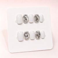 Faux Ongles Carrés 3D en Strass, Vente en Gros, 10 Pièces, Cristal Blanc Premium, Ongles Artificiels en Acrylique Faits Main, à Coller