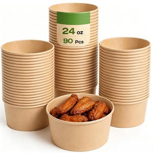 Bols en papier kraft jetables, épaissis, ronds, pour soupes et salades à emporter - Product Image 1