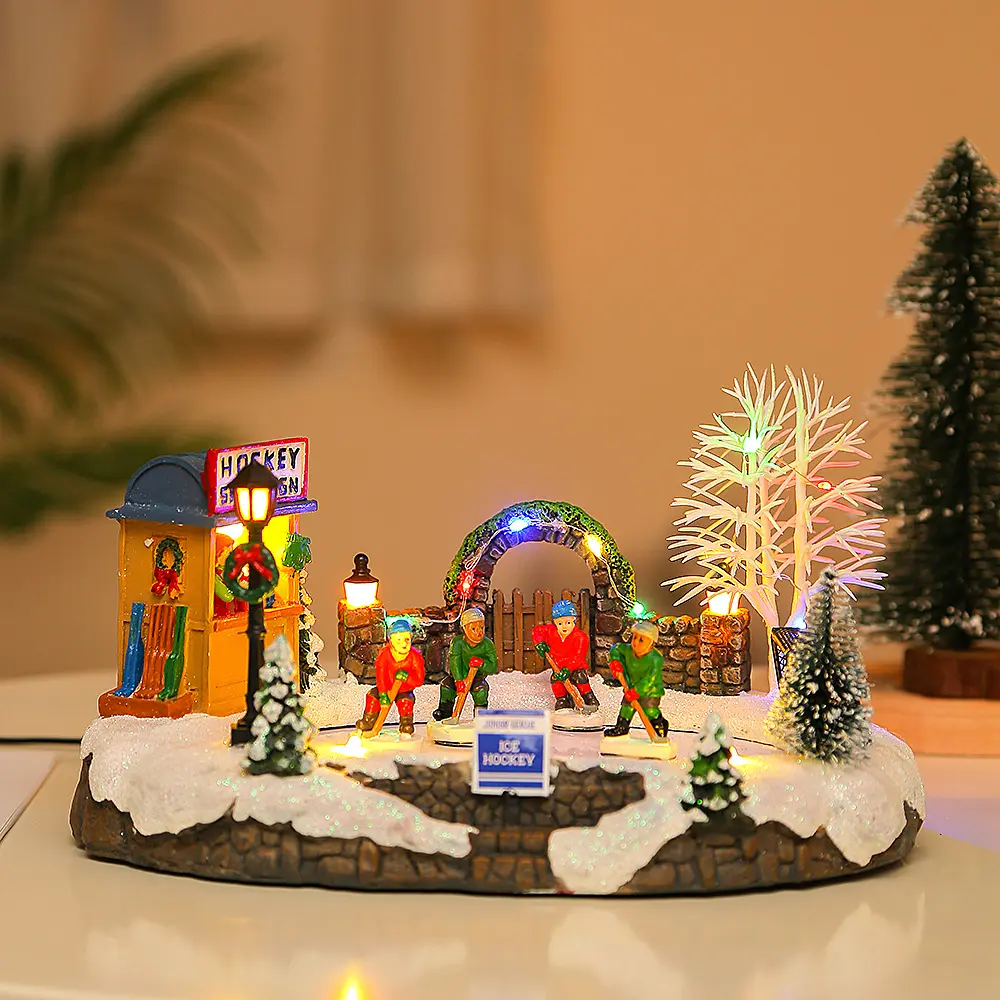 Рождественские украшения, электрическая музыкальная лампа, снежный дом, смола, поделки, настольные украшения, рождественский подарок