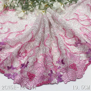 도매 다채로운 인쇄 얇은 명주 그물 19CM 빛나는 핑크 꽃 자수 탄성 스트레치 메쉬 레이스 트림 프랑스 의류 장식 - Product Image 6