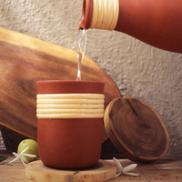 Ensemble bouteille d'eau et gobelet en terre cuite avec bouchon Orange en liège récipient d'eau en céramique d'argile avec tasse