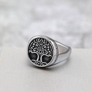 Vintage Stainless Steel Unisex <b>Ring</b> Tree Of Life Design Round Hip Hop Style Jewelry Gift - Product Image 2