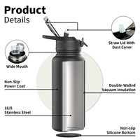 Gobelet shaker en acier inoxydable sans BPA, vente en gros, 1000 ml, bouteille shaker à double paroi isolée, 32 oz, avec boule de shaker