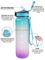 Bouteille d'eau de sport personnalisable à dégradé de couleurs, étanche, écologique, avec paille, 1000 ml, sans BPA, avec poignée et échelle graduée, vente en gros