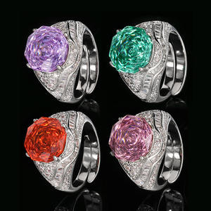 Bijoux de mode écologiques en cuivre, coupe rose, 12 mm, zircone cubique rouge orangé, bagues élégantes pour femmes, port quotidien raffiné - Product Image 5