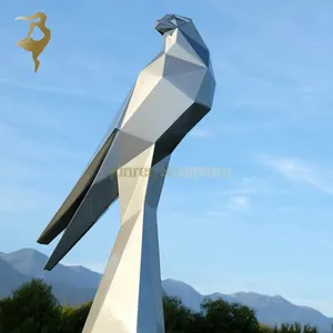 Grande animal Espelho polido escultura geométrica aço inoxidável abstrato voando pássaro estátua