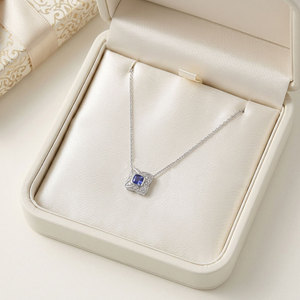 Exclusive Vintage Style Fine Jewelry 18K Solid White Gold Natural Diamond & Blue Sapphire Pendant <b>Necklace</b> Gift For Women Wear - Product Image 3