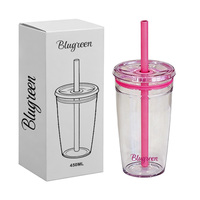 Bouteille d'eau en plastique de 450 ml avec paille, anti-fuite, sans BPA, gobelet réutilisable, portable, pour enfants, école, vente en gros