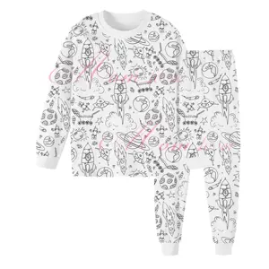 Custom DIY print kids pajamas boys and girls kids cotton sleepwear colorable pajamas