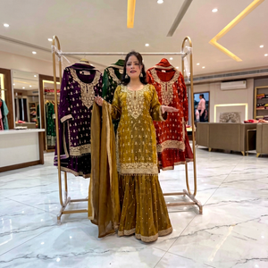 Ensemble Salwar Kameez en soie GMY pure, brodé à la main, broderie lourde, tenue traditionnelle indienne pour femmes, micro-coton, mariage, Diwali - Product Image 2