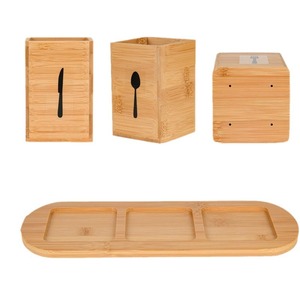 Bamboo and wood kitchen storage <b>box</b> for knives, forks, spoons, and chopsticks; solid wood office pen holder with base. - Product Image 3