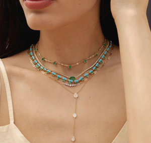 Kalung Choker Berlapis Emas Desain Baru dengan Batu Zamrud Pir dan Batu CZ untuk Wanita, Perhiasan Kuningan - Product Image 3