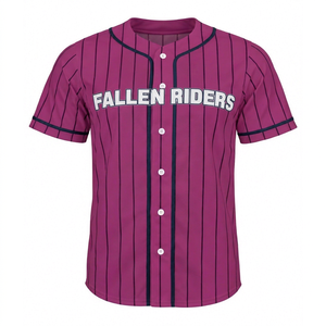 Maßgefertigtes Sublimiertes Nadelstreifen-Baseballtrikot Fallen Riders Support Team Magenta Pink Kurzarm Knopfleiste Athletische Teamkleidung - Product Image 1