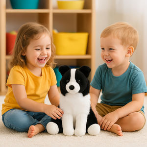 Peluche de <span class=keywords><strong>Perro</strong></span>, Juguete de Peluche Suave, <span class=keywords><strong>Cachorro</strong></span> Blanco y Negro Realista, Lindos Animales de Peluche, Regalo, Fabricante de Peluches Personalizados - Product Image 2