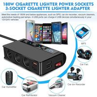 Adaptateur allume-cigare de voiture 180W, chargeur rapide USB QC3.0, prise 4 ports avec voltmètre, accessoires automobiles 12-24V