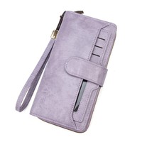 Dompet Wanita Panjang dengan Resleting, Kulit PU Lapis Lilin, Penutup Kancing, Tempat Kartu, Organizer Multi Slot, Clutch Wristlet, Grosir OEM ODM