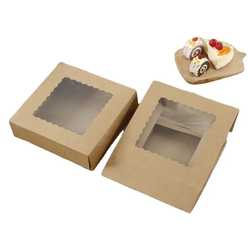 Groothandel Rts Custom Recycle Kraftpapier Taartdoos Voor Bakkerij Cake Cupcake Verpakking Met Plastic Clear Windows