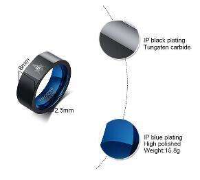 <span class=keywords><strong>Quanxi</strong></span>, joyería de agua de moda para hombres, anillo de acero de tungsteno, chapado al vacío azul y negro, grabable, estilo europeo americano, - Product Image 6