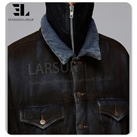 LARSUR Veste en jean rembourrée délavée de boue sale personnalisée en usine Manteaux en duvet remplis de bulles Veste en jean matelassé Veste bouffante