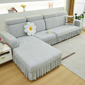 Funda de sofá elástica de cobertura total, protector de muebles para sala de estar con volantes para sofá en forma de L, uso en todas las estaciones - Product Image 1
